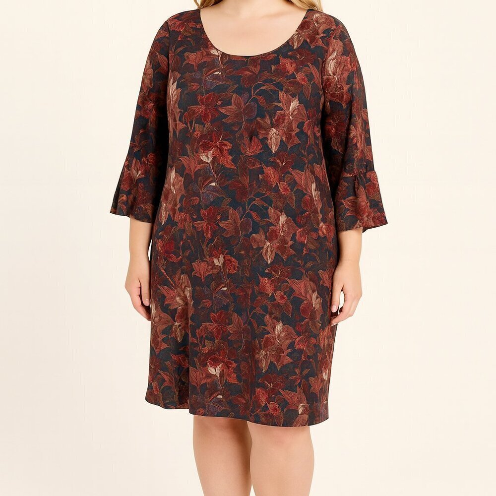 Garnet Hill Silk Shift Dress 14 Floral Bell Sleeve Boho